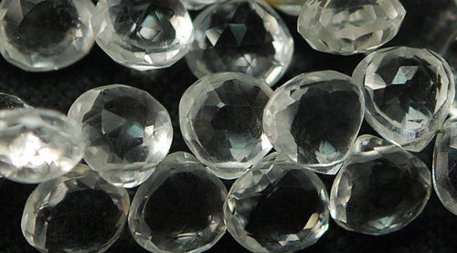 20 Beads,Rock Crystal Quartz Micro Faceted Heart Shaped Briolettes, 9-10mm Long Size - Jalvi & Co.