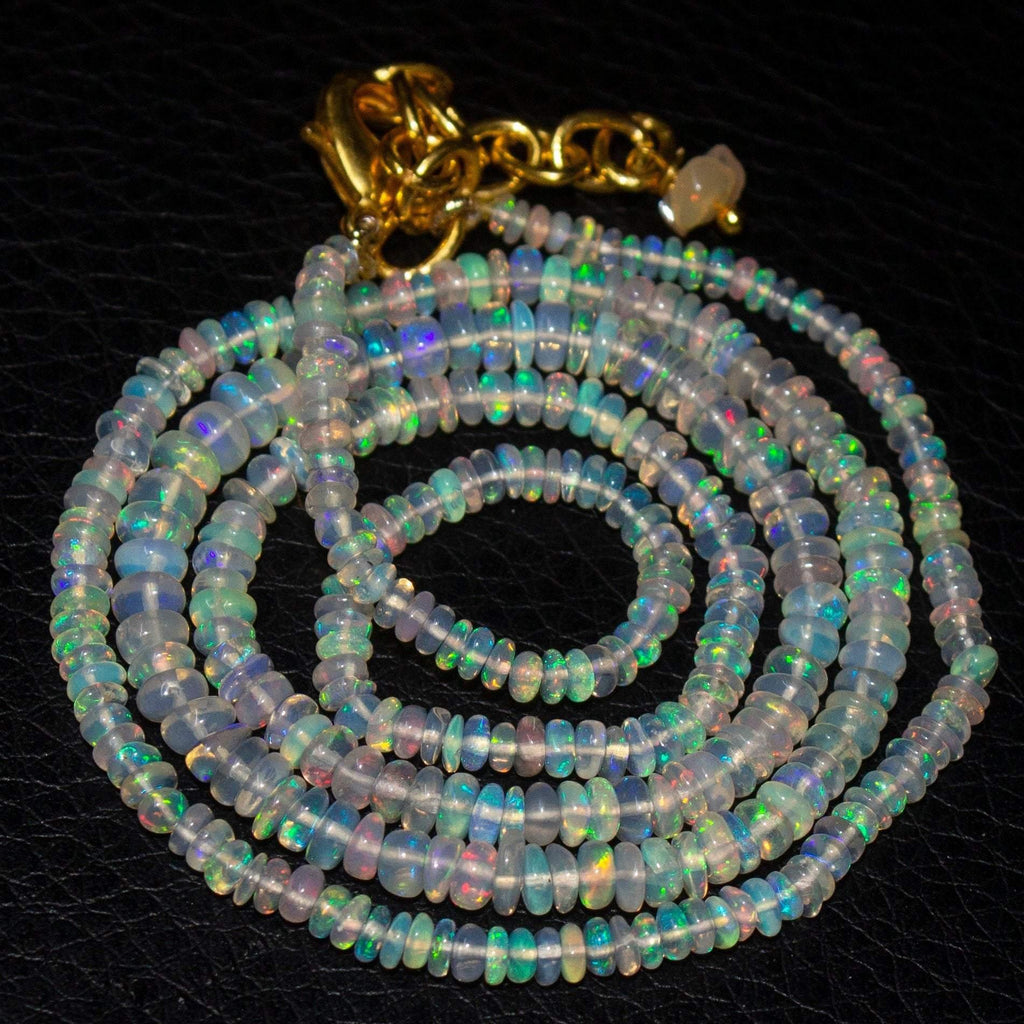 20" Fire Ethiopian Opal Rondelle Gold Plated Gemstone Beads Necklace 2.5mm 4mm - Jalvi & Co.