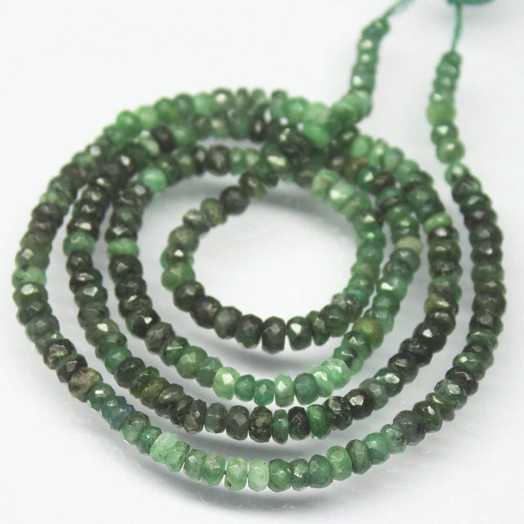 20" Full Strand, Natural Emerald Faceted Rondelle Shape Gemstone Beads, Emerald Beads, 3mm 4mm - Jalvi & Co.