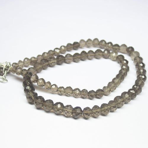 20 inch, 5.5-8mm, Smoky Quartz Faceted Rondelle Beaded Necklace, Quartz Beads - Jalvi & Co.