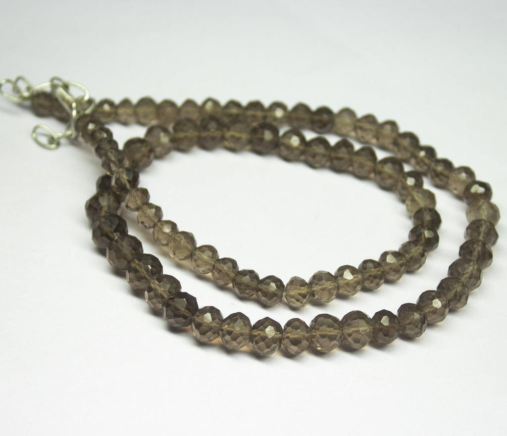 20 inch, 5.5-8mm, Smoky Quartz Faceted Rondelle Beaded Necklace, Quartz Beads - Jalvi & Co.