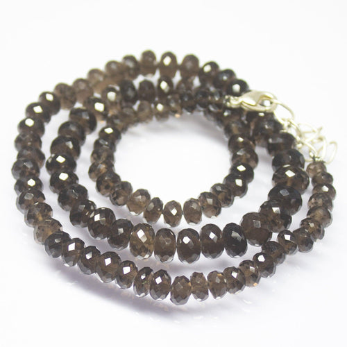 20 inch, 5-8mm, Natural Smoky Quartz Faceted Rondelle Shape Beaded Necklace, Quartz Beads - Jalvi & Co.