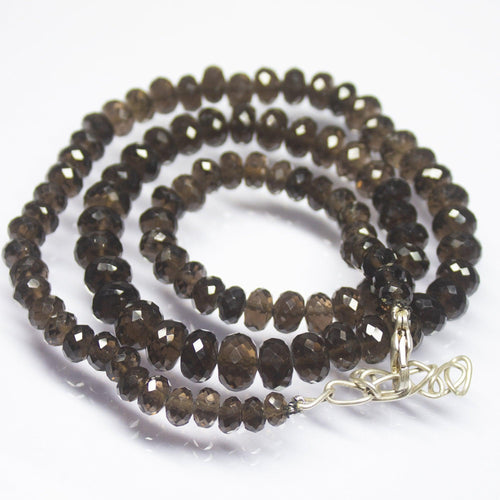 20 inch, 5-8mm, Natural Smoky Quartz Faceted Rondelle Shape Beaded Necklace, Quartz Beads - Jalvi & Co.