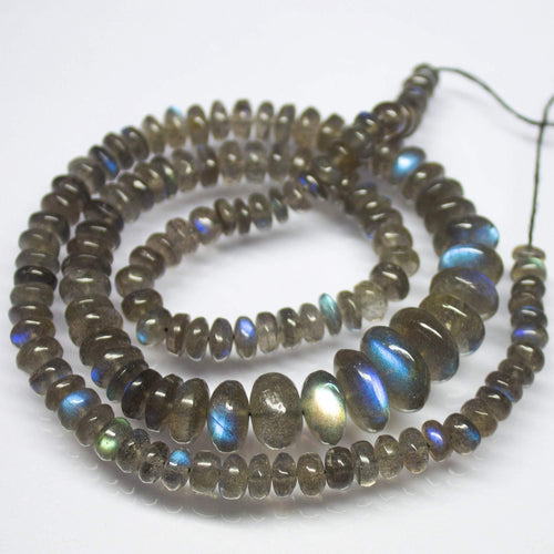 20 inch, 5mm 14mm, AAA+ Blue Labradorite Smooth Large Size Rondelle Beads, Labradorite Beads - Jalvi & Co.