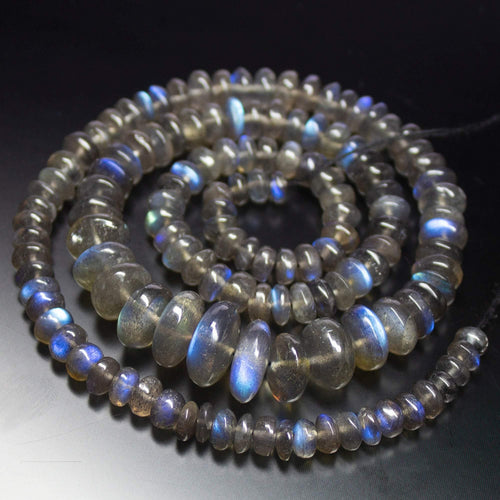 20 inch, 5mm 14mm, AAA+ Blue Labradorite Smooth Large Size Rondelle Beads, Labradorite Beads - Jalvi & Co.