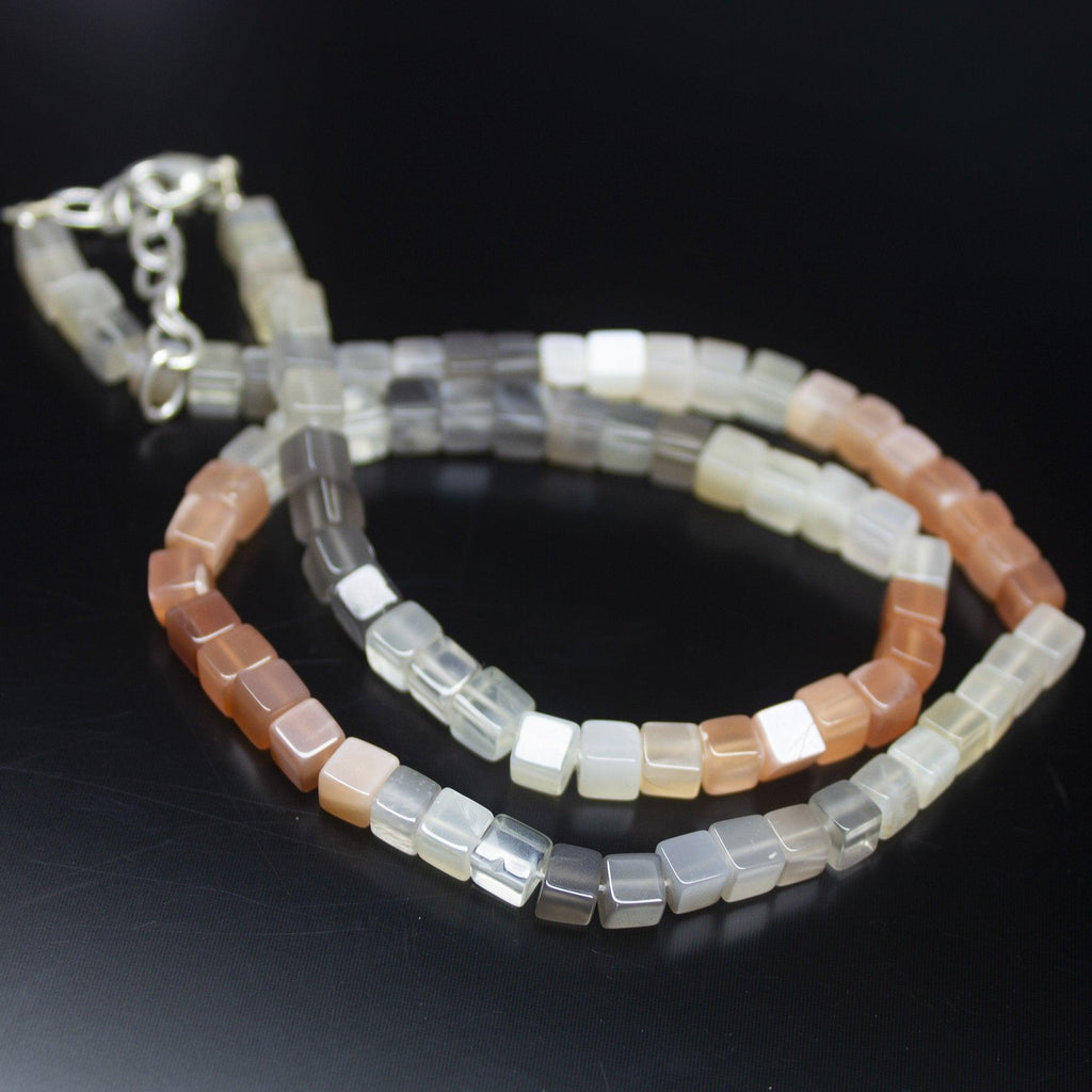 20 inch, 5mm, Multi Color Moonstone Smooth Box Square Shape Beads, Moonstone Beads - Jalvi & Co.