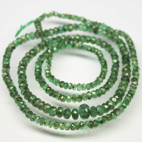 20 inches, 2mm 6mm, Natural Untreated Emerald Faceted Rondelle Shape Beads, Emerald Beads - Jalvi & Co.