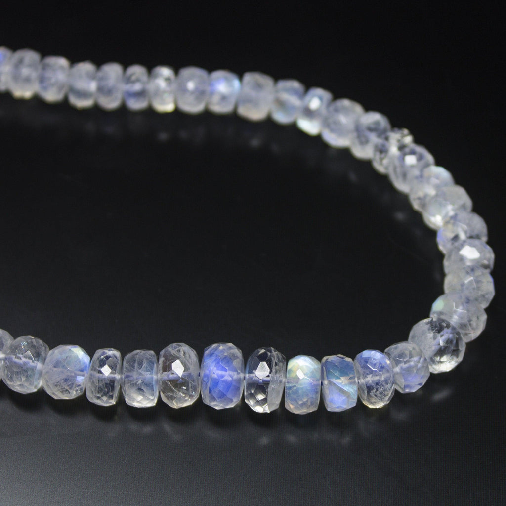 20 inches, 6-9mm, AAA Grade Blue Fire Moonstone Faceted Rondelle Sterling Silver Beaded Necklace - Jalvi & Co.