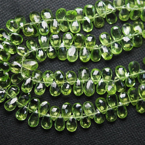 20 Pcs, Finest Quality,Peridot Faceted Pear Shape Briolettes, 7-8mm Aprx - Jalvi & Co.