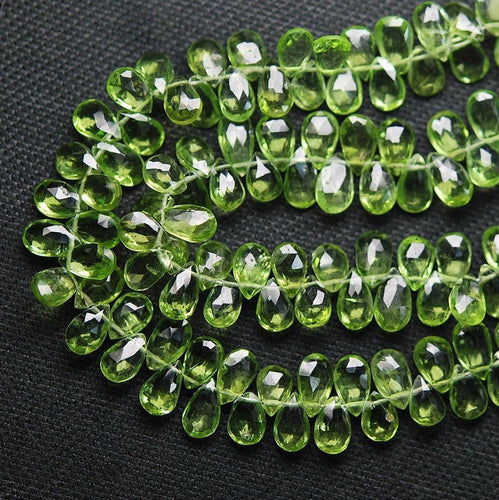 20 Pcs, Finest Quality,Peridot Faceted Pear Shape Briolettes, 7-8mm Aprx - Jalvi & Co.