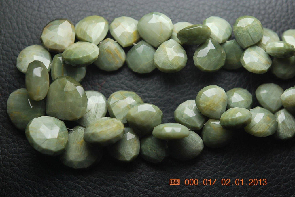 20 Pcs Green Cats Eye Faceted Heart Shape Briolette, 12-13mm - Jalvi & Co.