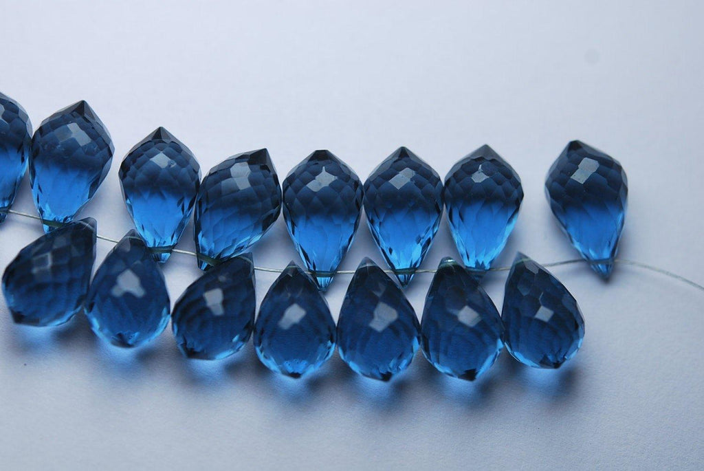 20 Pcs London Blue Quartz Faceted Chandelier Dew Drops Shape Briolettes, 14X8mm Size, - Jalvi & Co.