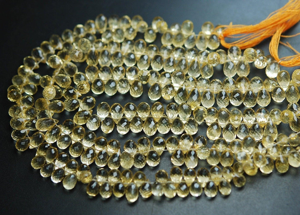 20 Pcs , Natural Citrine Micro Faceted Drops Shape Briolettes, 7-8mm Long, - Jalvi & Co.