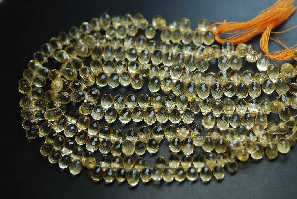 20 Pcs , Natural Citrine Micro Faceted Drops Shape Briolettes, 7-8mm Long, - Jalvi & Co.