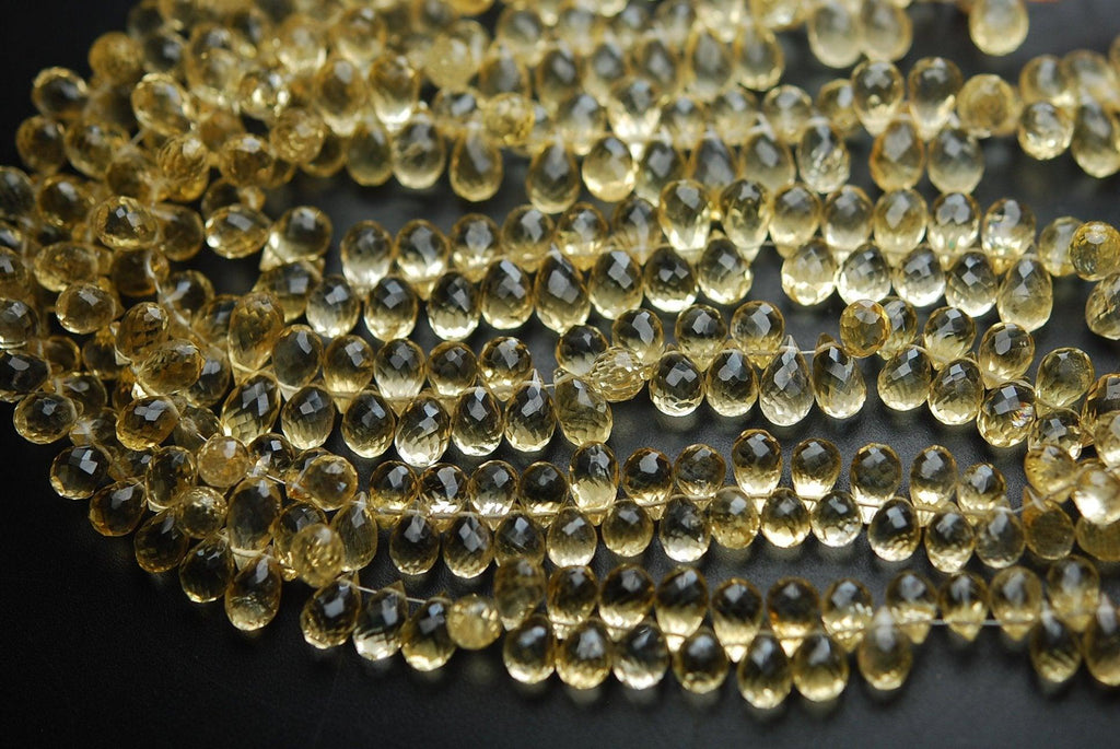 20 Pcs , Natural Citrine Micro Faceted Drops Shape Briolettes, 7-8mm Long, - Jalvi & Co.