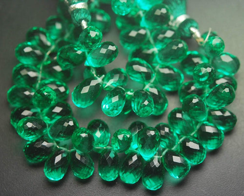 20 Pcs Of ,Super Finest Green Emerald Color Quartz Micro Faceted Tear Drops Shape Briolette's, 10-11mm Approx. - Jalvi & Co.
