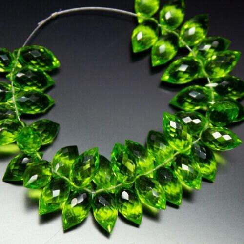 20 Pcs Superb-Finest Quality, Peridot Quartz Faceted Dew Drops Briolette Beads - Jalvi & Co.
