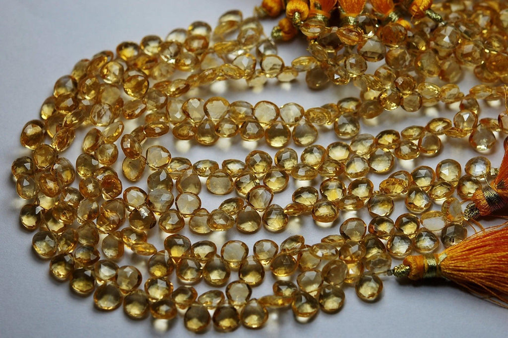 20 Pcs,Finist Quality Citrine Micro Faceted Heart Shape Briolettes, 7-8mm Long,Great Quality - Jalvi & Co.