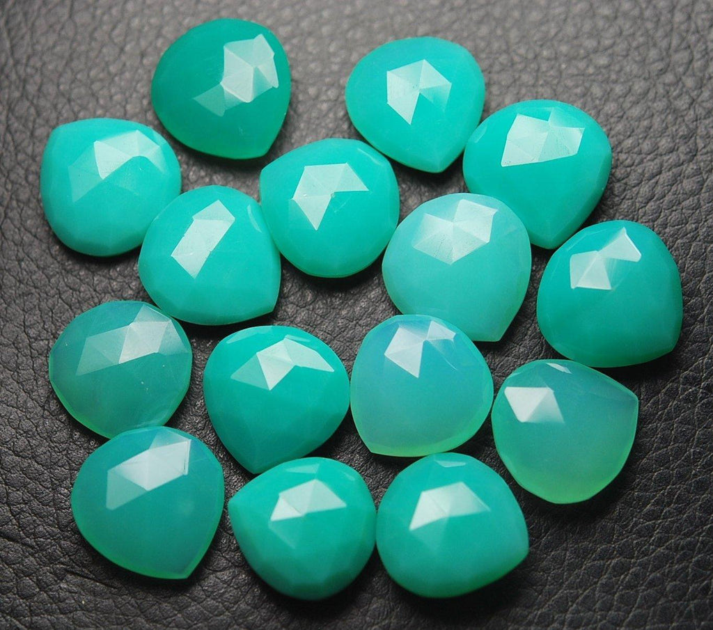 20 Pcs,Flat On One Side,Chrysoprase Chalcedony Faceted Heart Shape Briolettes 14mm - Jalvi & Co.