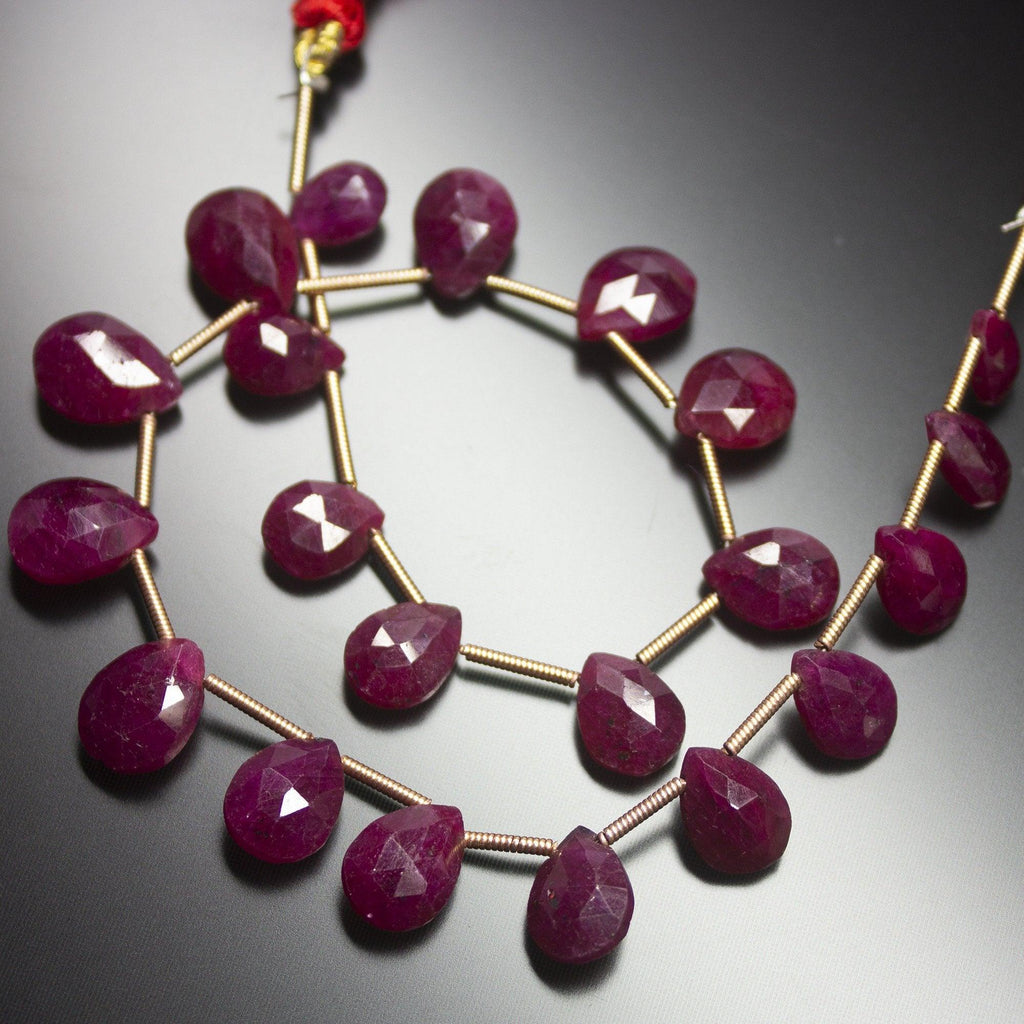 20 Pcs,Superb-Finest Quality,Dyed Ruby Faceted Pear Shape Briolettes, 8-9mm Size - Jalvi & Co.