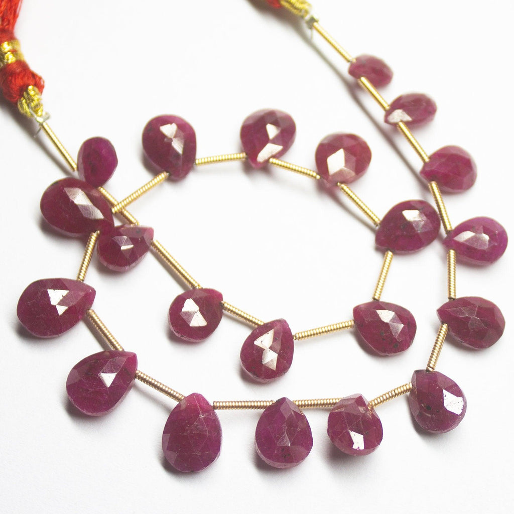 20 Pcs,Superb-Finest Quality,Dyed Ruby Faceted Pear Shape Briolettes, 8-9mm Size - Jalvi & Co.