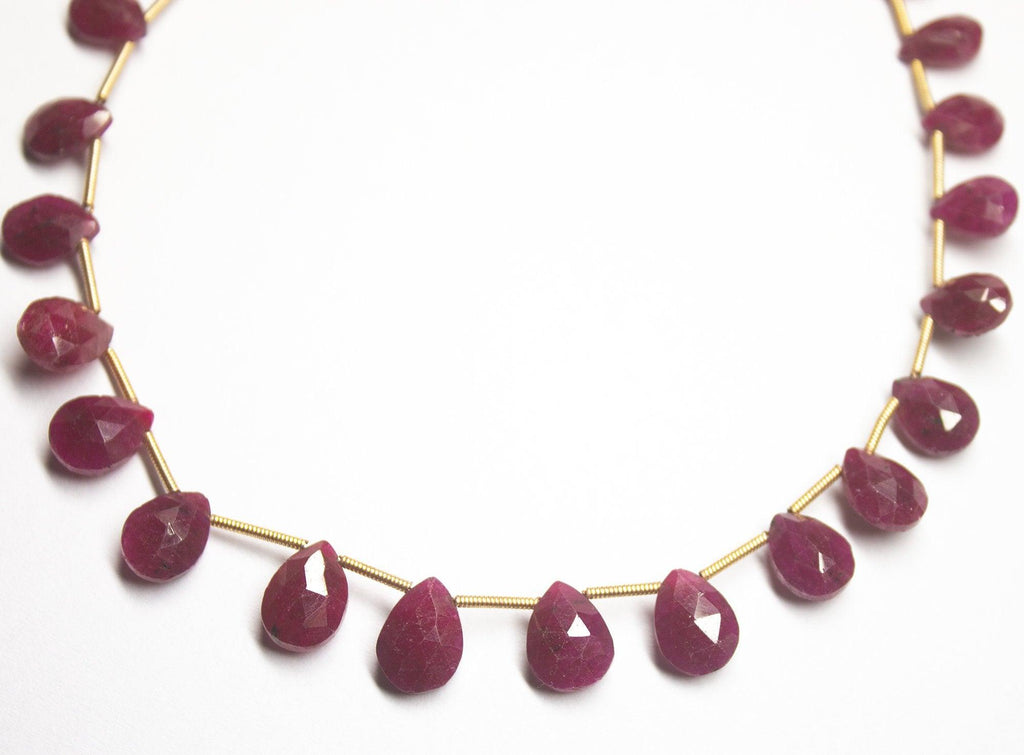 20 Pcs,Superb-Finest Quality,Dyed Ruby Faceted Pear Shape Briolettes, 8-9mm Size - Jalvi & Co.