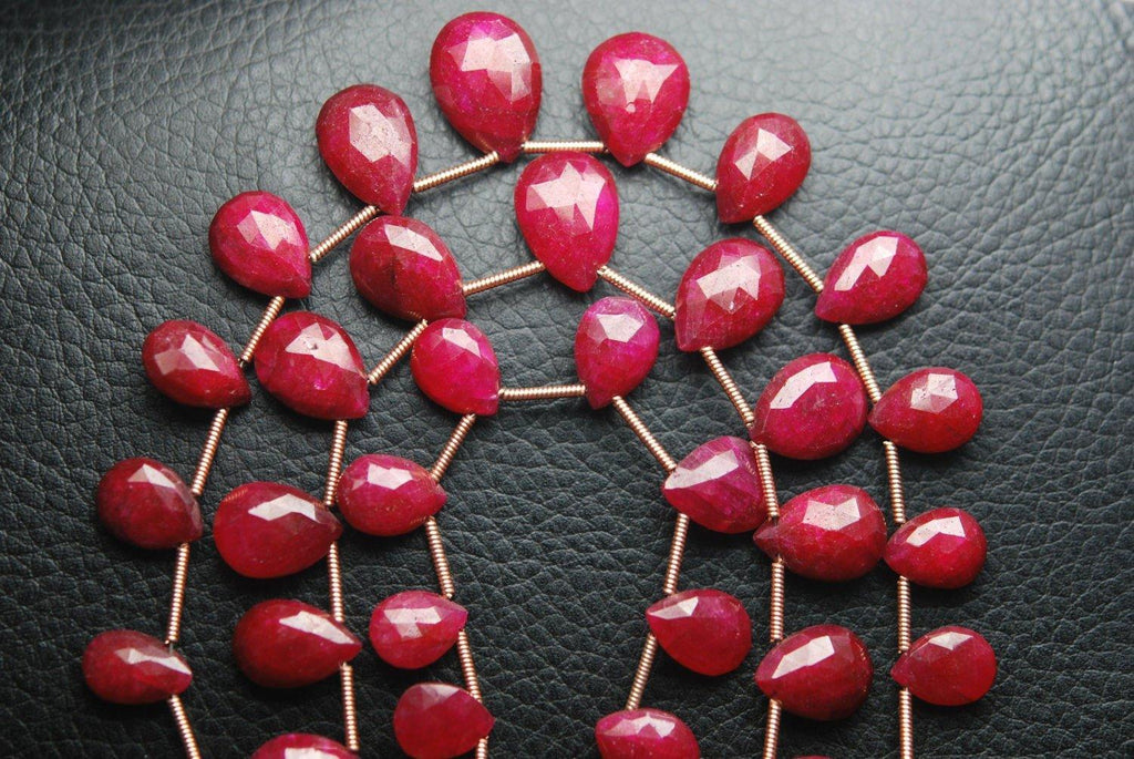 20 Pcs,Superb-Finest Quality,Dyed Ruby Faceted Pear Shape Briolettes, 8-9mm Size - Jalvi & Co.