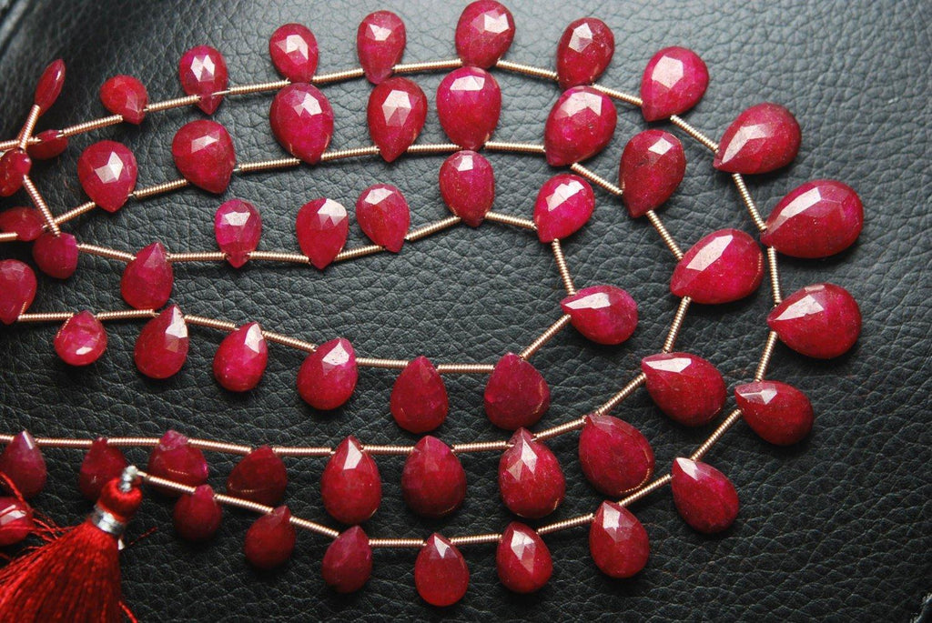 20 Pcs,Superb-Finest Quality,Dyed Ruby Faceted Pear Shape Briolettes, 8-9mm Size - Jalvi & Co.