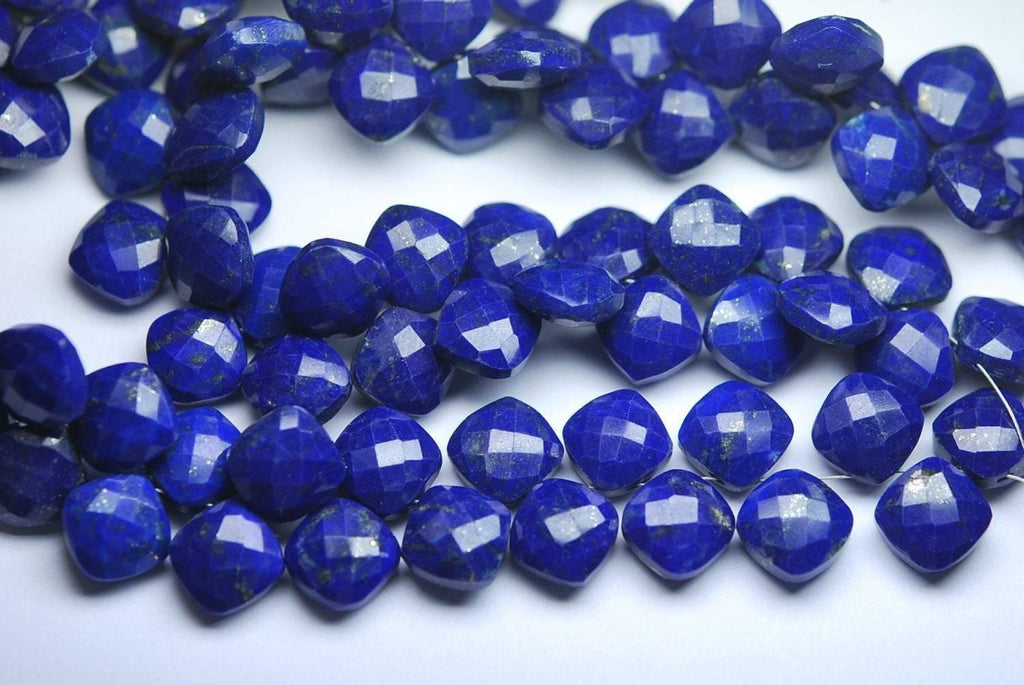 20 Pieces, Natural Lapis Lazuli Faceted Cushion Shaped Briolettes, 10-11mm Long Size, - Jalvi & Co.