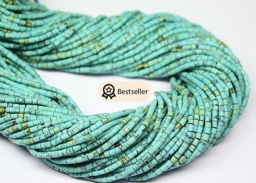 20 Strands Aqua Blue Turquoise Smooth Heishi Wheel Tiny Beads Strand 12 inches 2mm - Jalvi & Co.