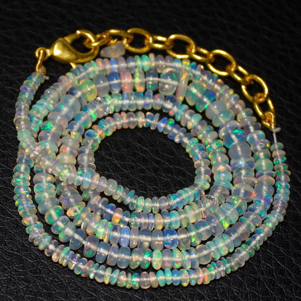 20" Welo Ethiopian Opal Gemstone Rondelle Gold Plated Beads Necklace - Jalvi & Co.