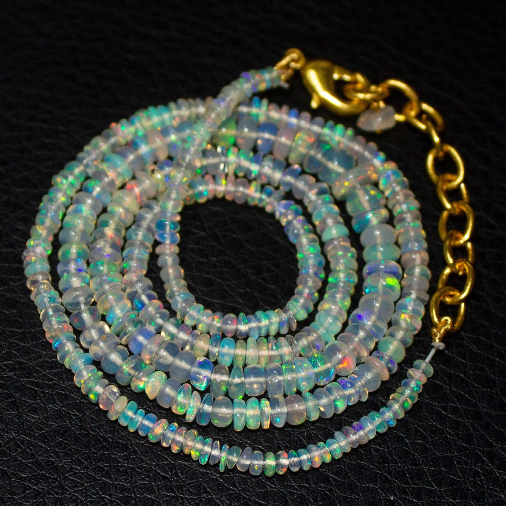 20" Welo Ethiopian Opal Gemstone Rondelle Gold Plated Beads Necklace - Jalvi & Co.