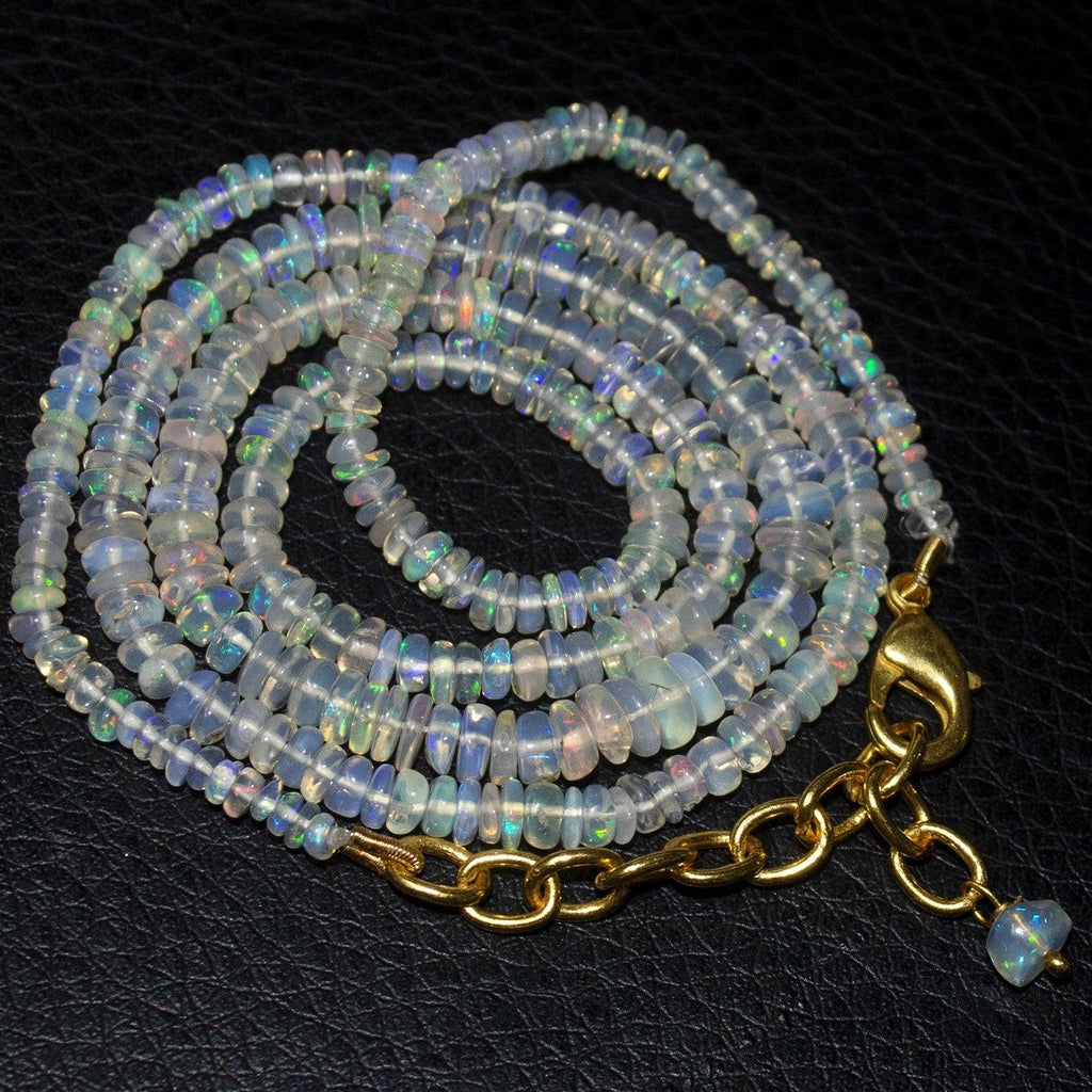 20" Welo Ethiopian Opal Rondelle Gemstone Beads Gold Plated Necklace - Jalvi & Co.