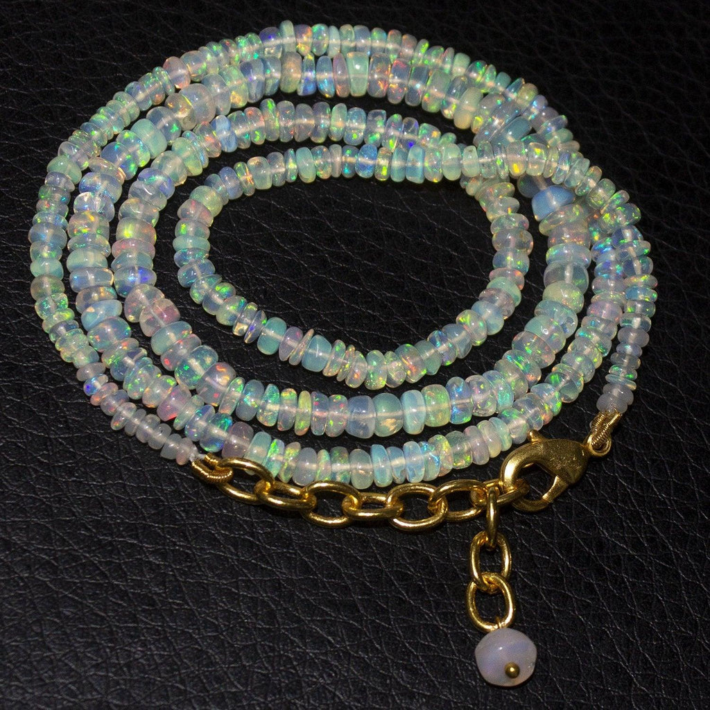 20" Welo Ethiopian Opal Rondelle Gemstone Beads Gold Plated Necklace 3mm 5mm - Jalvi & Co.