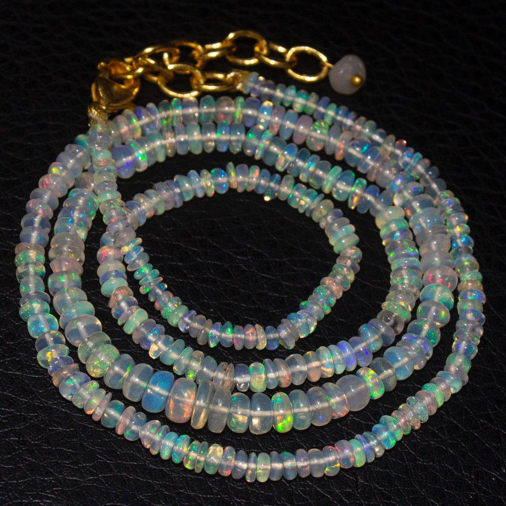 20" Welo Ethiopian Opal Rondelle Gold Plated Gemstone Beads Necklace - Jalvi & Co.
