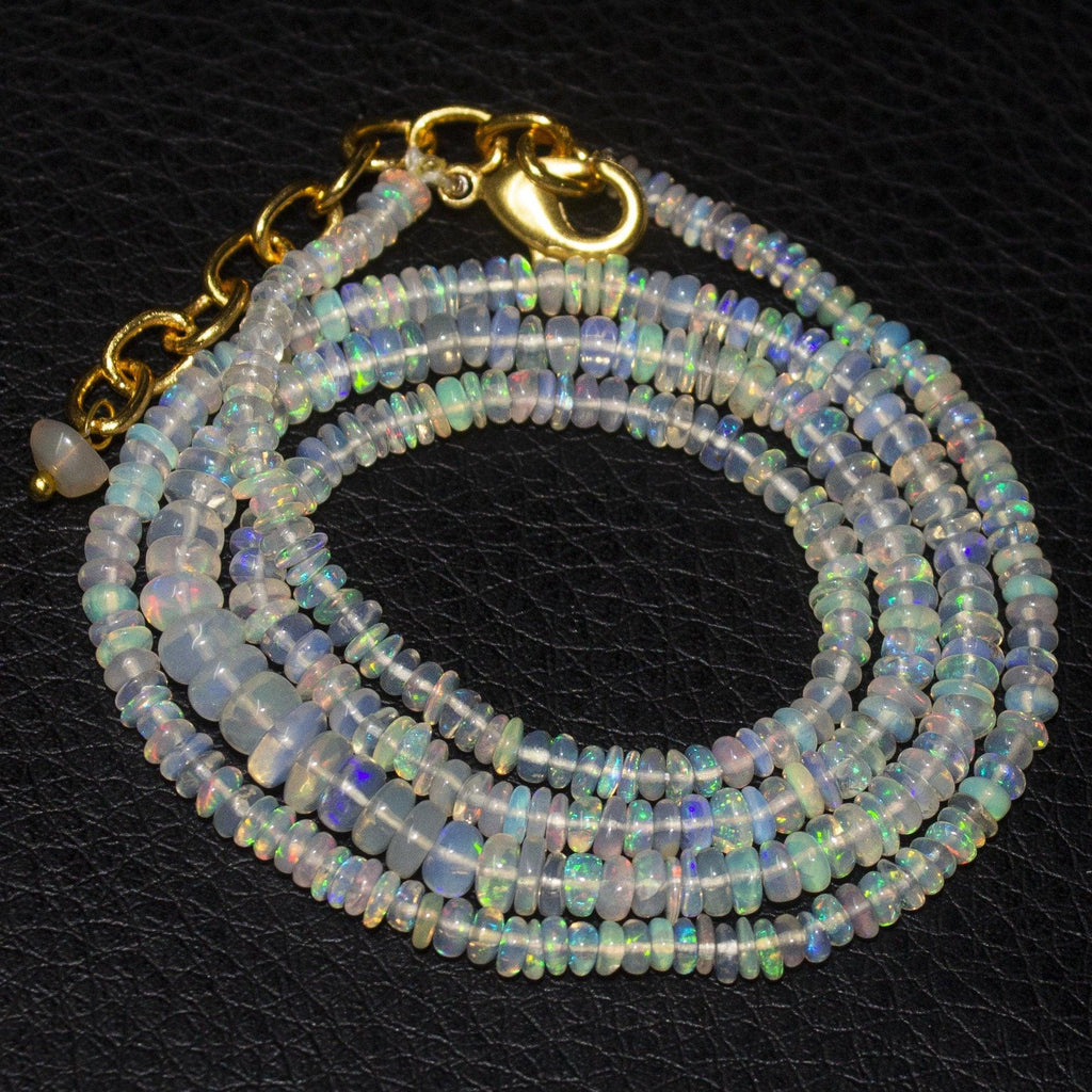 20" Welo Ethiopian Opal Rondelle Gold Plated Gemstone Beads Necklace - Jalvi & Co.