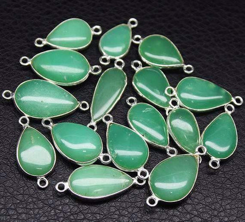 20mm 25mm, Apple Green Chrysoprase Smooth Pear Briolette 925 Sterling Silver Charm Pendant, Chrysoprase Pendant, Chrysoprase Charm - Jalvi & Co.