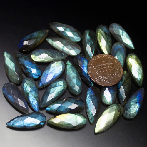 20mm Matched Pair, 10 Beads, Faceted Pear Shape Briolettes Blue Flash Labradorite - Jalvi & Co.