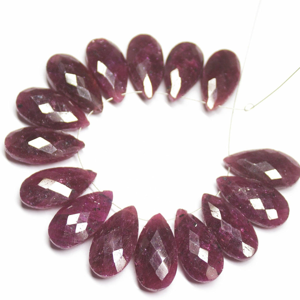 20mm, Natural Red Ruby Faceted Pear Drop Briolette Matching Pair Gemstone Beads - Jalvi & Co.