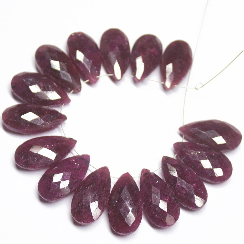 20mm, Natural Red Ruby Faceted Pear Drop Briolette Matching Pair Gemstone Beads - Jalvi & Co.