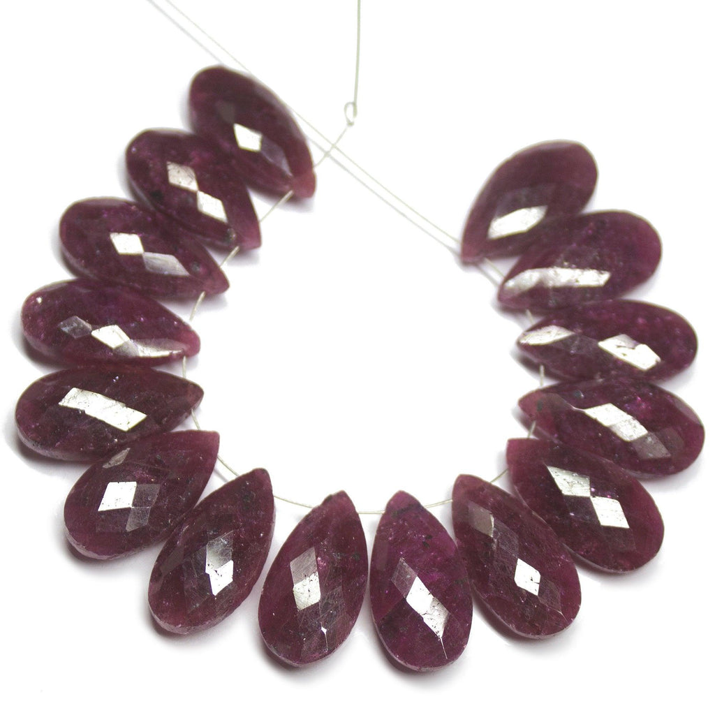 20mm, Natural Red Ruby Faceted Pear Drop Briolette Matching Pair Gemstone Beads - Jalvi & Co.