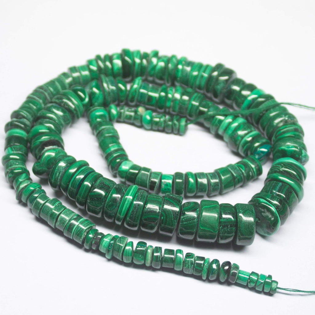 21 inch, 6mm 13mm, Green Malachite Smooth Rondelle Gemstone Beads, Malachite Beads - Jalvi & Co.