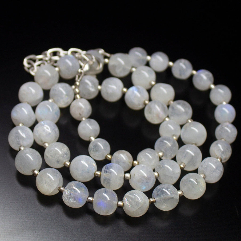 21 inch, 8mm, Blue Rainbow Moonstone Smooth Round Beads, Rainbow Moonstone Beads - Jalvi & Co.