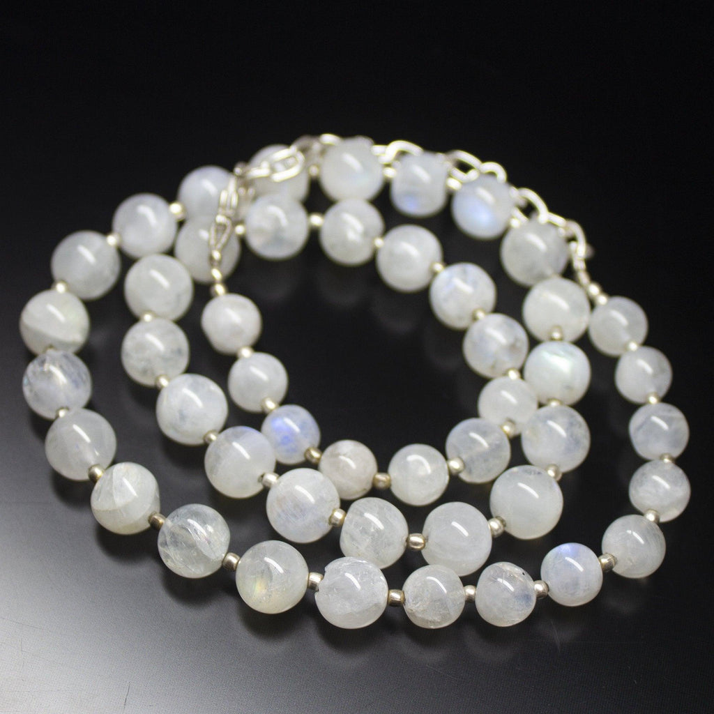 21 inch, 8mm, Blue Rainbow Moonstone Smooth Round Beads, Rainbow Moonstone Beads - Jalvi & Co.