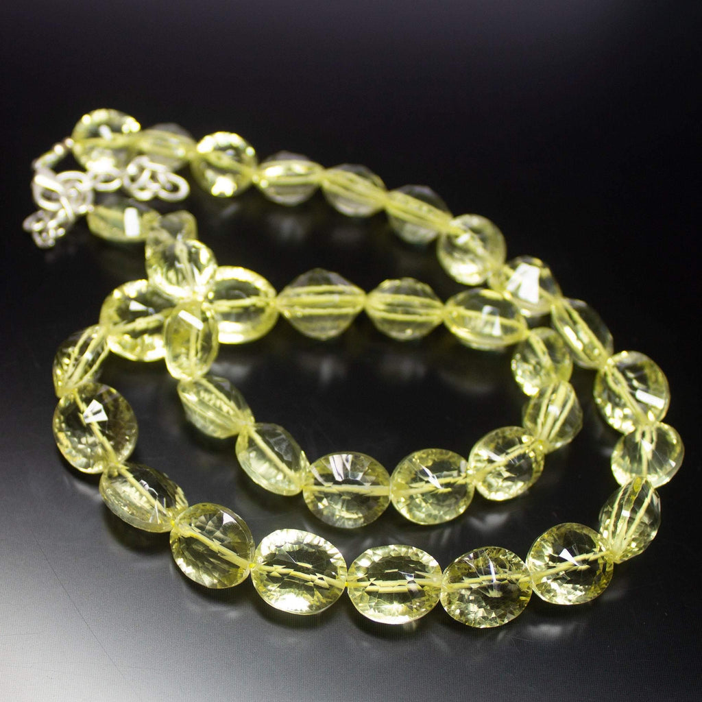 21 inches, 11mm 14mm, Natural Lemon Quartz Laser Cut Oval Shape Beaded Necklace, Quartz Beads - Jalvi & Co.