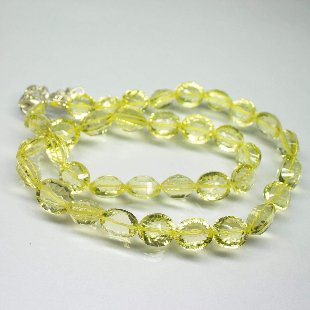 21 inches, 11mm 14mm, Natural Lemon Quartz Laser Cut Oval Shape Beaded Necklace, Quartz Beads - Jalvi & Co.