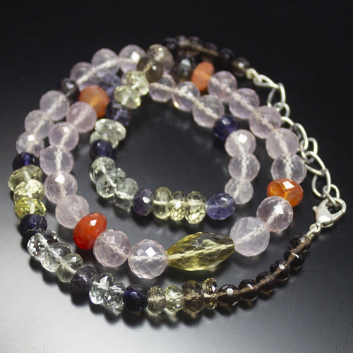 21 inches, 5-15mm, Natural Quart Iolite Carnelian Faceted Oval Mixed Cut Beaded Necklace, Quartz Necklace - Jalvi & Co.