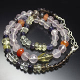 21 inches, 5-15mm, Natural Quart Iolite Carnelian Faceted Oval Mixed Cut Beaded Necklace, Quartz Necklace