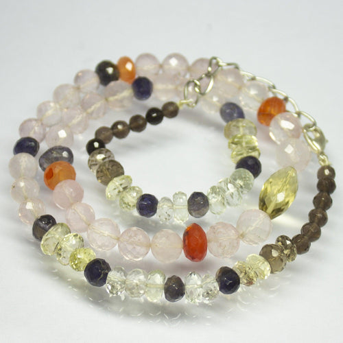 21 inches, 5-15mm, Natural Quart Iolite Carnelian Faceted Oval Mixed Cut Beaded Necklace, Quartz Necklace - Jalvi & Co.