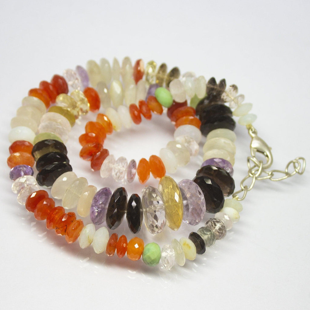 21 inches, 6mm 17mm, Multi Gemstone Laser Cut Rondelle Shape Beaded Necklace, Multi Gemstone Necklace - Jalvi & Co.